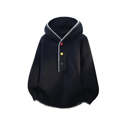 Color-Block Hooded Knit Jacket – Loose Button-Up Men – Japanese vintage | yamalin clothes | Yamalinclothes