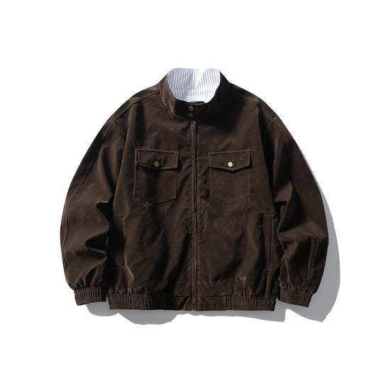 Stripe Patchwork Stand-Collar Harrington Jacket – Oversized Unisex