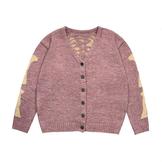 vintage Hirata and Hiroshi V-neck ribbed skeleton Japanese knitted loose cardigan sweater