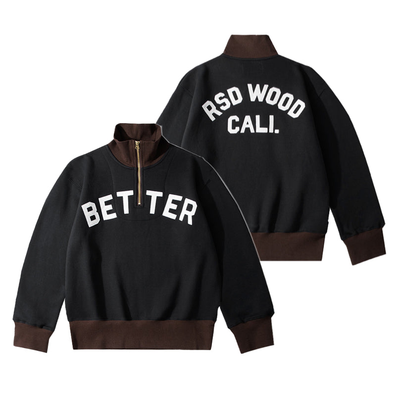 Vintage American Cotton Sweatshirt - Semi Zip Turtleneck with Letter Embroidery & Color Blocking