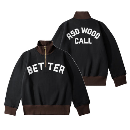 Vintage American Cotton Sweatshirt - Semi Zip Turtleneck with Letter Embroidery & Color Blocking