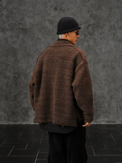 Men's Autumn and Winter Wool Knitted Cardigan Lapel Sweater Jacket