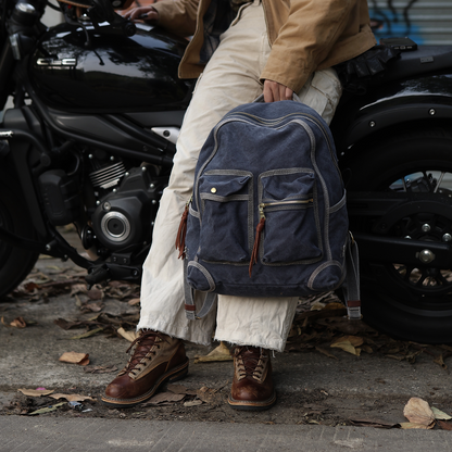 Vintage Canvas Backpack – 20oz Heavyweight Leather Trim