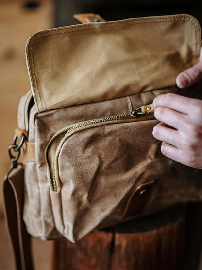 Japanese Vintage Camouflage Canvas Crossbody Bag – Indigo Cowhide Leather Messenger Shoulder Bag