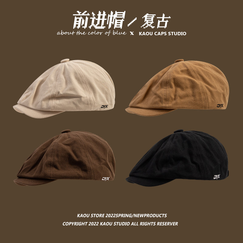 Japanese retro forward hat front and back can wear peaked hat, men's khaki newsboy hat, hipster beret female painter hat