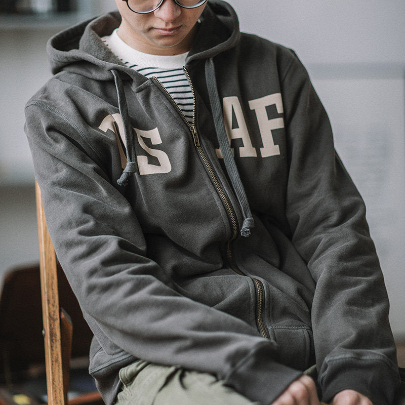 Heavy Zip Hoodie – American Retro Military Print Workwear Thickened Unisex – hoodie | japanese streetwear | vintage workwear | unisex | Yamalinclothes