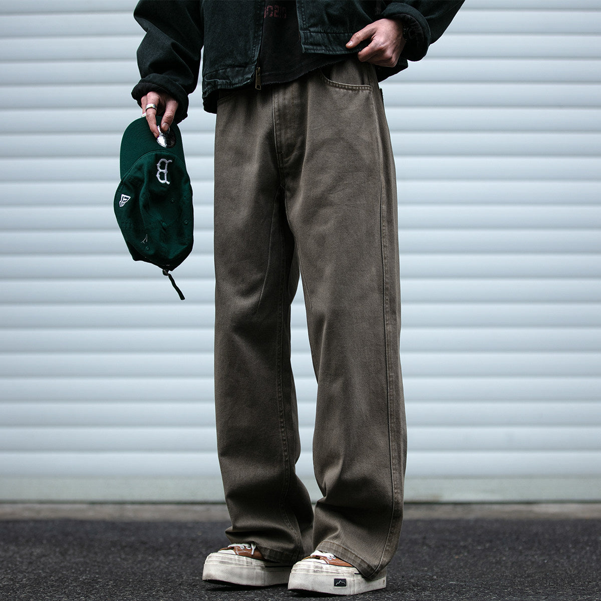 Japanese Vintage Distressed Cargo Pants Men – Pleated Bootcut Wide Leg Cotton Trousers
