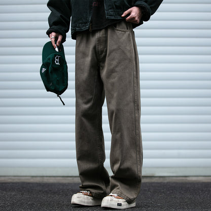 Japanese Vintage Distressed Cargo Pants Men – Pleated Bootcut Wide Leg Cotton Trousers