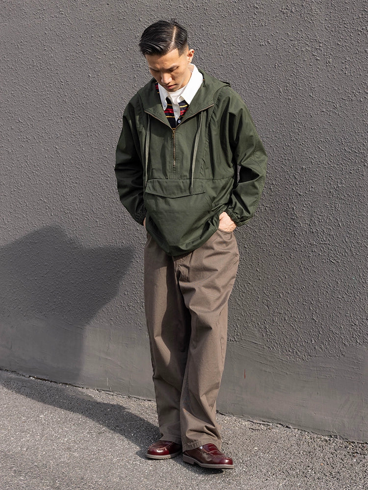 WATERPROOF HOODED PULLOVER JACKET RETRO MIDI SOLID COLOR WATERPROOF ARMY GREEN JAPANESE 2024 NEW