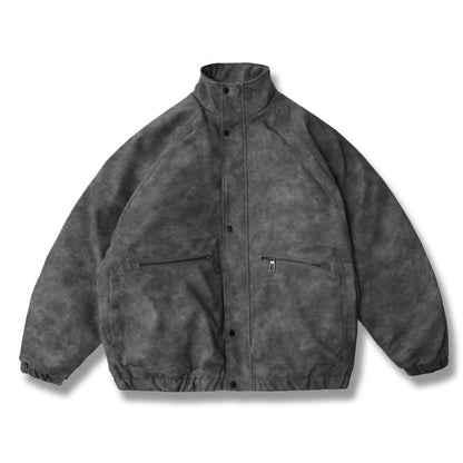 Embroidered Stand Collar Leather Jacket – American Retro Thickened Windproof Unisex – Coats Jackets | japanese streetwear | vintage workwear | unisex | Yamalinclothes