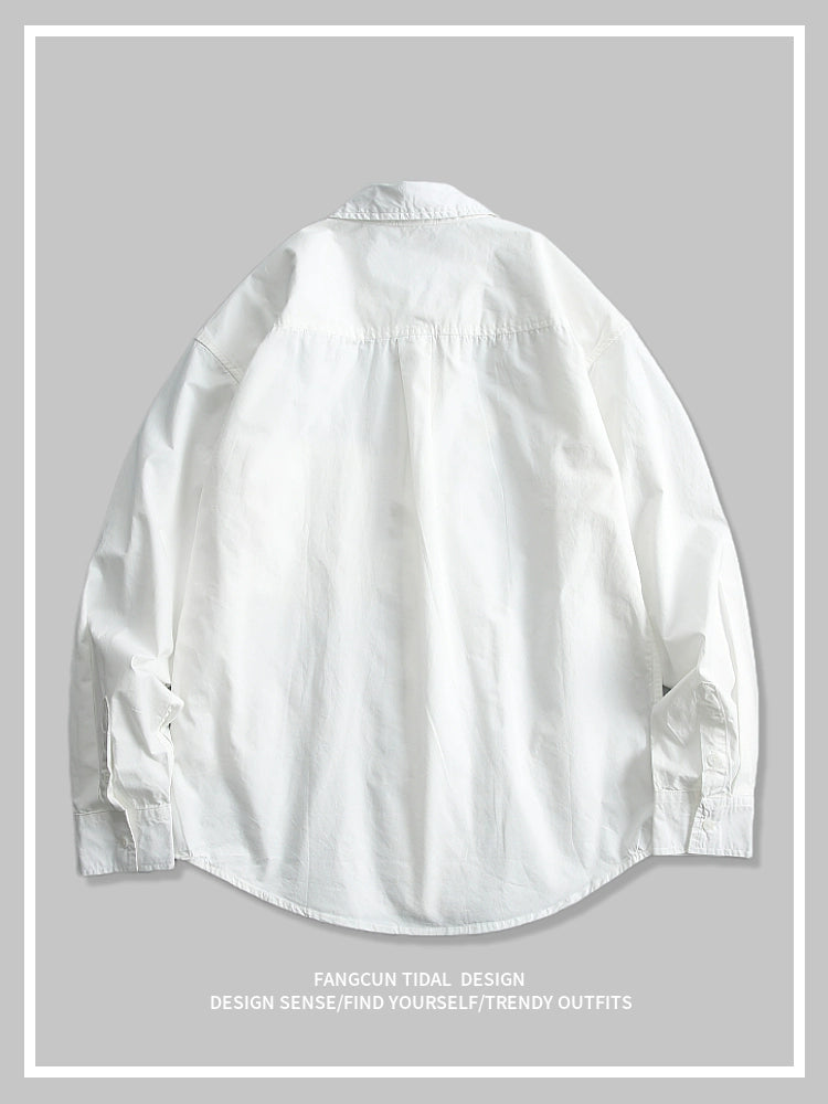 Niche design autumn style fun patchwork print pure cotton men's long-sleeved shirt