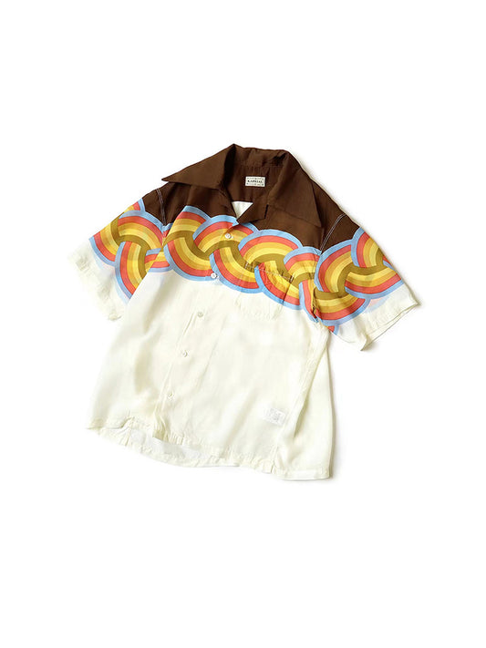 Japanese unisex rainbow wave color-block breasted loose casual short-sleeved shirt