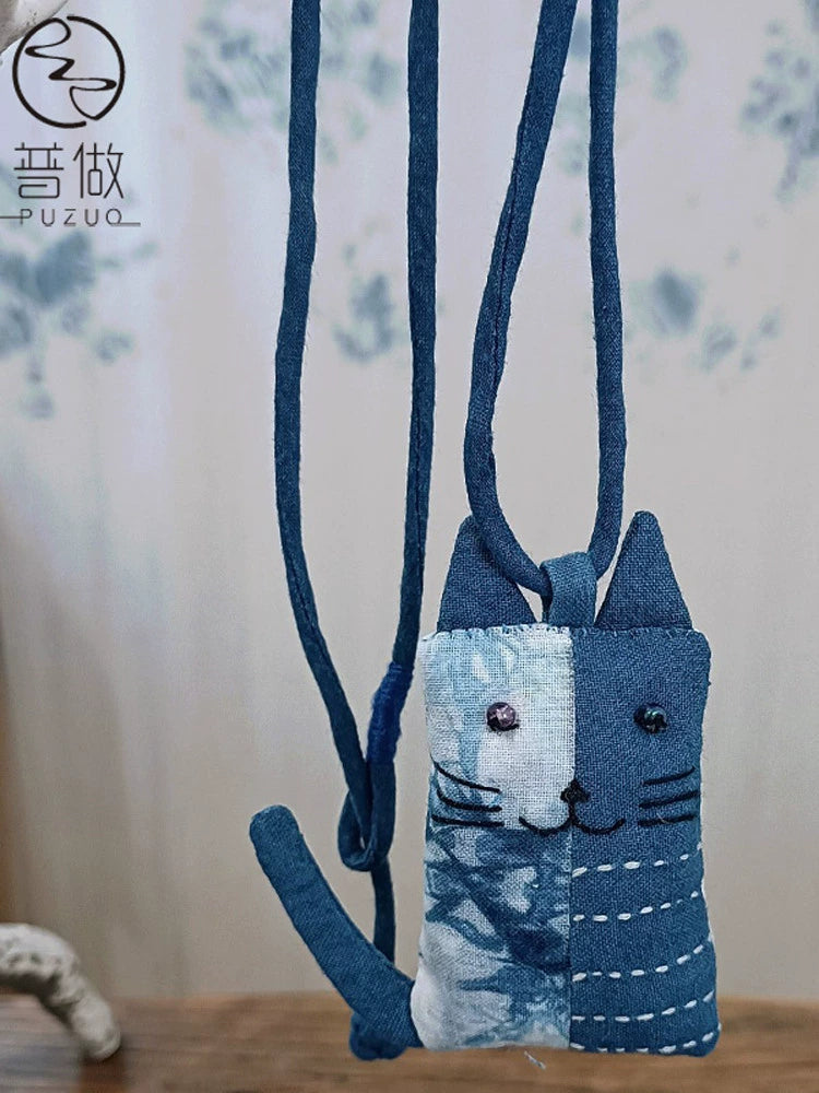 Retro literature and art forest tie-dye, blue dyeing cloth necklace, ethnic style, cotton and linen clothing, sweaters, bags, bag pendants, keychains