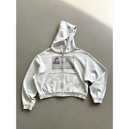 EssorNovus Michael Jackson passport print raw edge old zip hoodie sweatshirt – Japanese vintage | yamalin clothes | Yamalinclothes