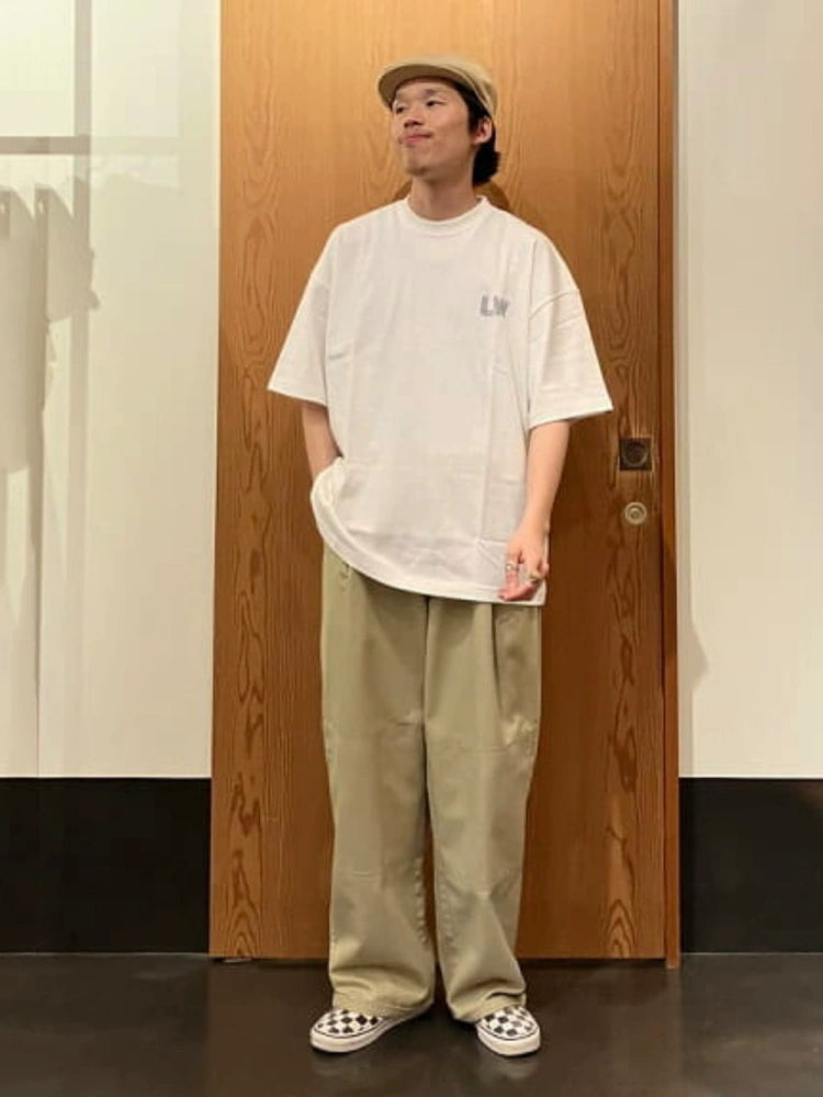 Japanese letter print short-sleeved T-shirt for men pure cotton loose casual T-shirt