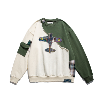 Original design Japanese retro workwear stitched sweatshirt Spring casual distressed tops for men and women