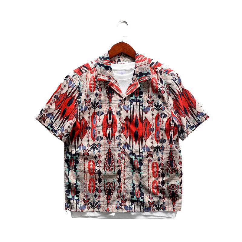 Vintage pattern Hawaiian Cuban collar beach short sleeve shirt