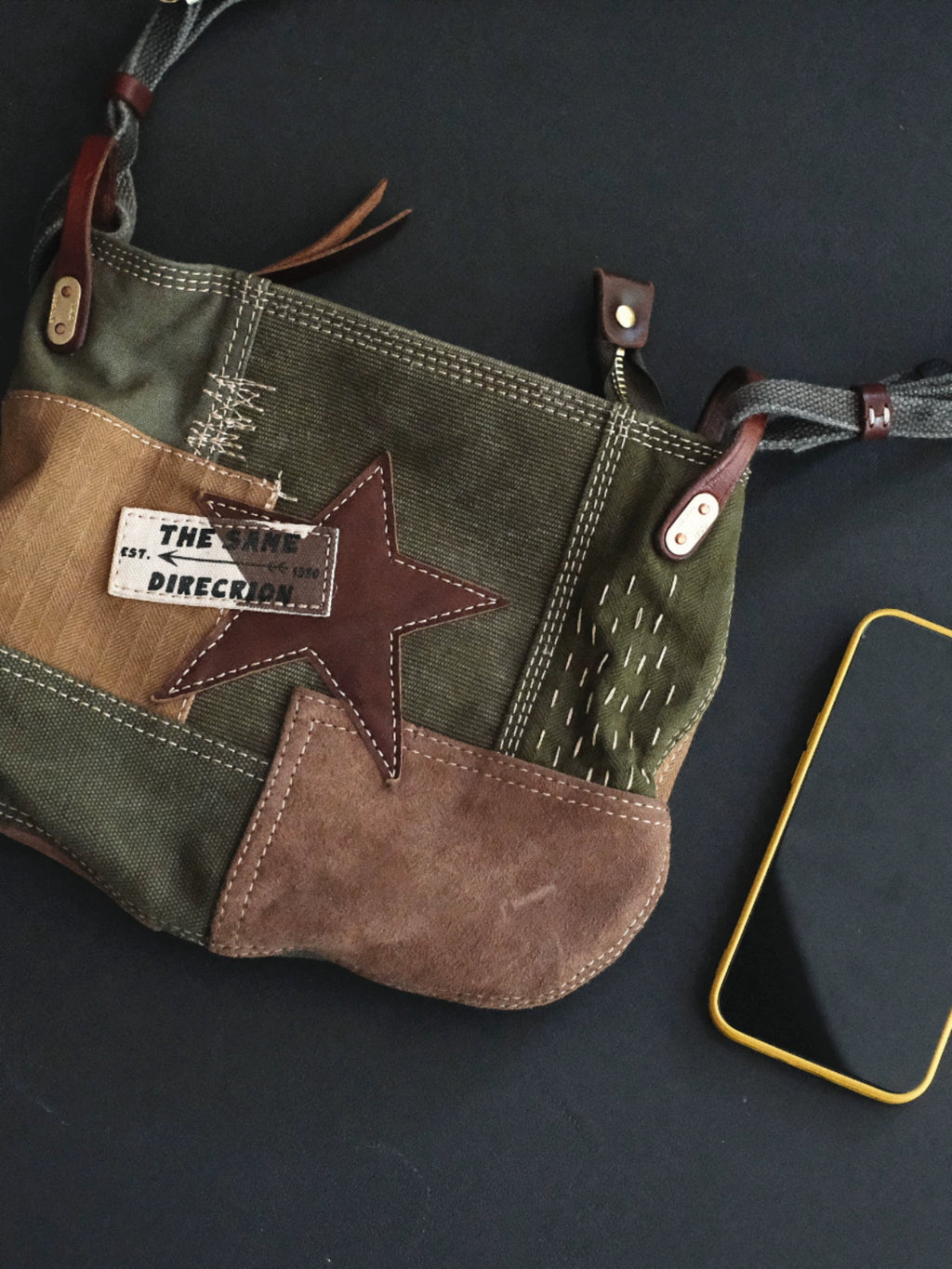 High-priced handmade hundred cloth, heavy military canvas + cowhide, craftsman sewing, retro one-shoulder crossbody bag