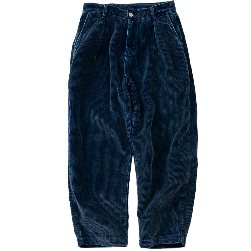 Japanese retro men's pants, thick pit strips, high gram weight, indigo wash, corduroy, casual loose small foot cargo pants, men and women