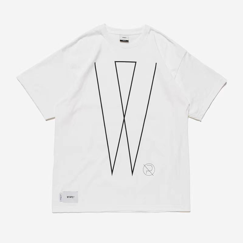 Japanese retro round collar line printing fashion brand short sleeve all-matching men's and women's T-shirt fashion top