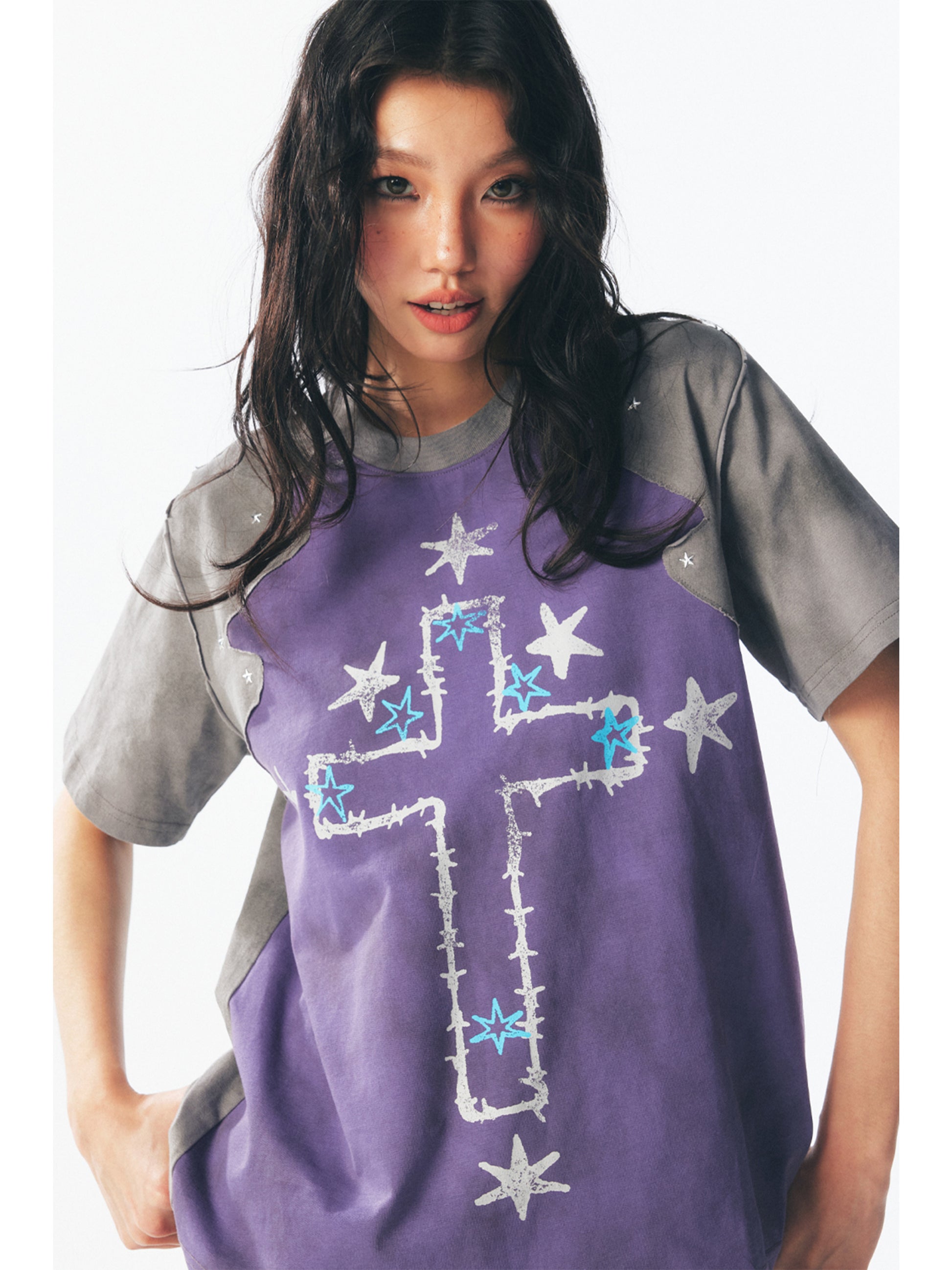 Irregularly patterned patchwork short-sleeved T-shirt – Japanese vintage | yamalin clothes | Yamalinclothes