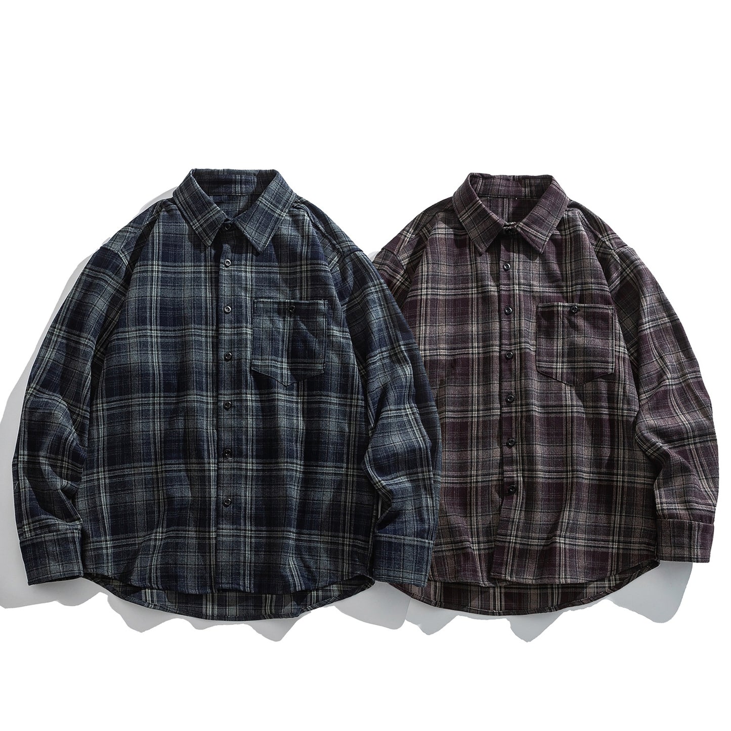 Japanese Vintage Large Plaid Wool-Blend Long-Sleeve Shirt – Oversized Unisex