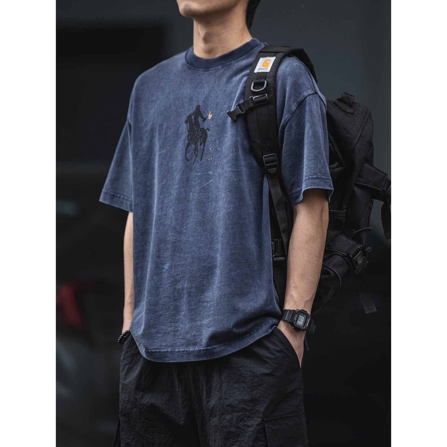320G heavy cotton batik washed distressed short-sleeved T-shirt men's American retro loose casual versatile half sleeve – Japanese vintage | yamalin clothes | Yamalinclothes