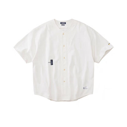 Japanese heavy solid color casual short sleeve cityboy loose silhouette baseball shirt