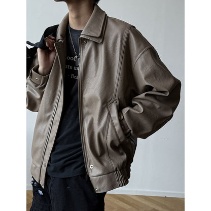 Soft PU Double-Layer Lapel Leather Jacket – American Retro Oversized Unisex – Japanese vintage | fall outfits 2026 | fall winter outfits | classy winter outfits | lazy comfy outfits | japanese streetwear | vintage workwear | yamalin clothes | Yamalinclothes