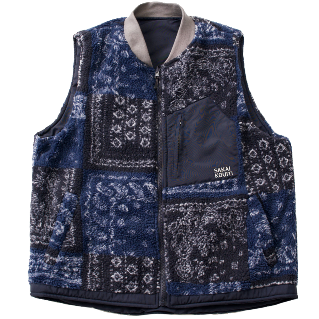 Japanese Perris pattern cashew nut flower reversible cotton vest young men and women autumn and winter thermal vest jacket men and women tide