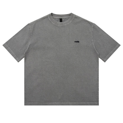 320G Heavyweight Washed Distressed Short Sleeve T-Shirt – Letter Embroidery Vintage Tee for Men – Japanese vintage | yamalin clothes | Yamalinclothes