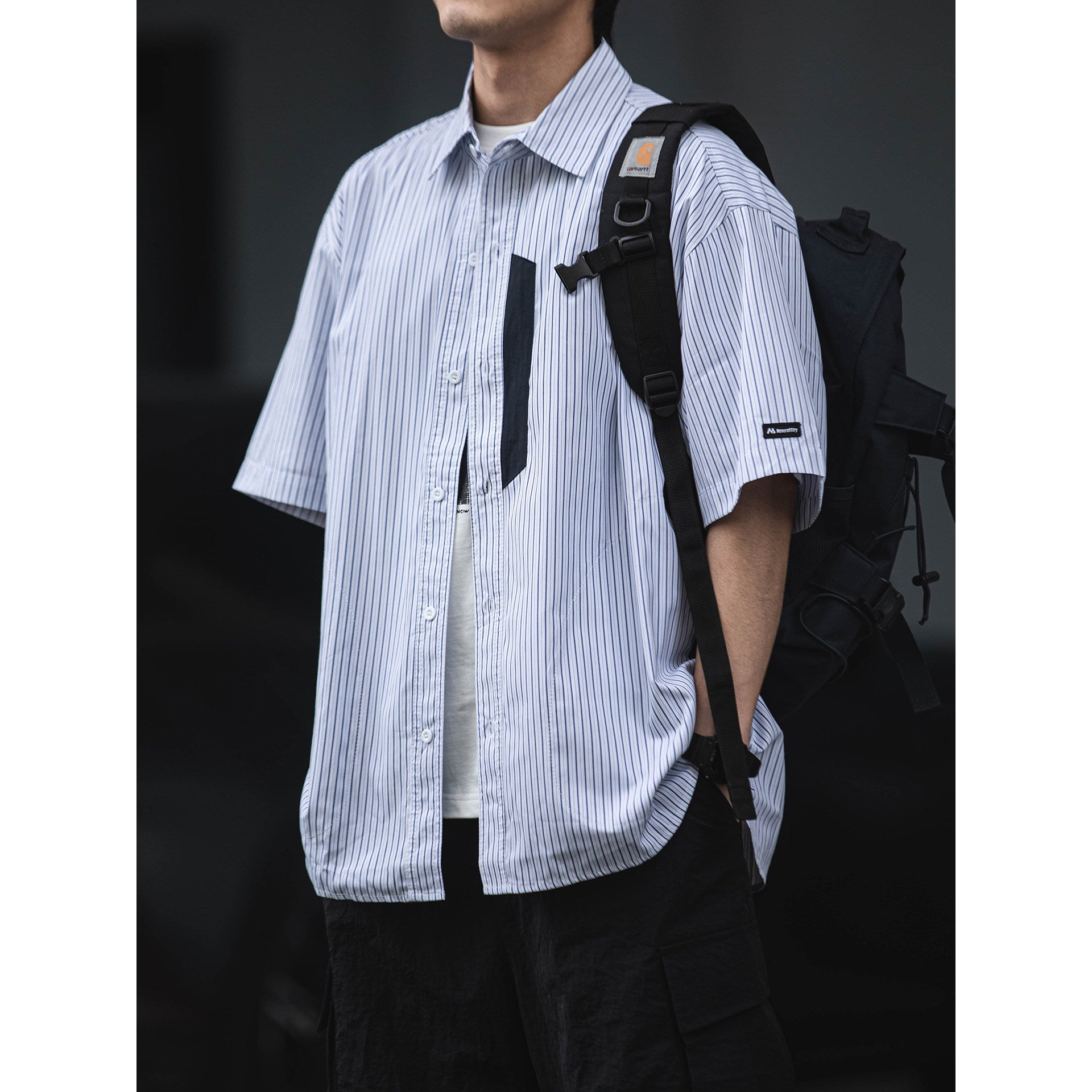 Ruffian summer Japanese short-sleeved shirt men's CityBoy casual three-quarter sleeve personalized striped cotton shirt trendy brand | Japanese vintage | yamalin clothes | Yamalinclothes