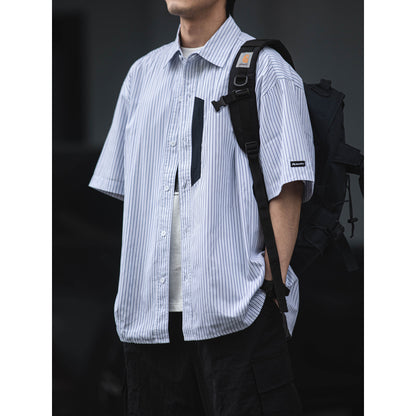 Ruffian summer Japanese short-sleeved shirt men's CityBoy casual three-quarter sleeve personalized striped cotton shirt trendy brand | Japanese vintage | yamalin clothes | Yamalinclothes