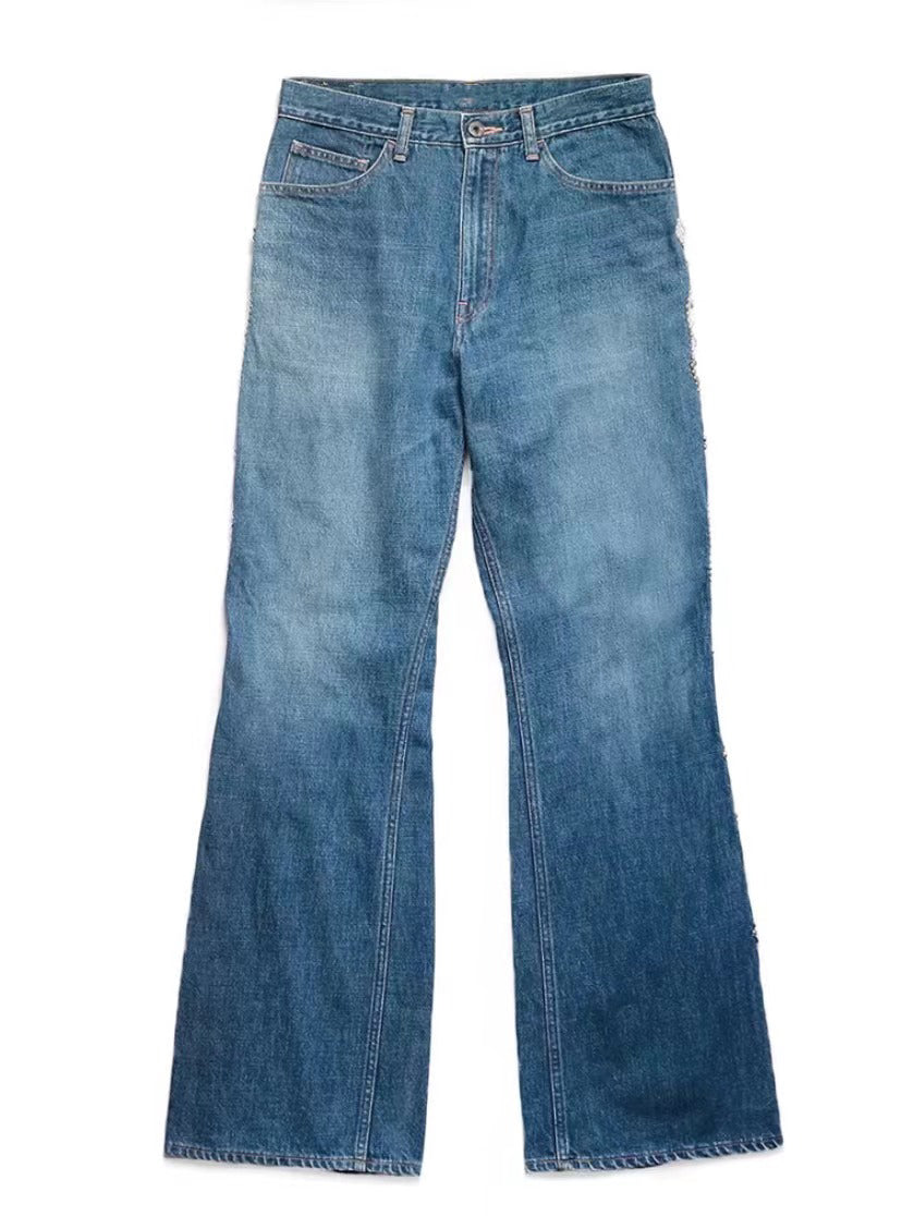 New washed heavy duty jeans jeweled pants