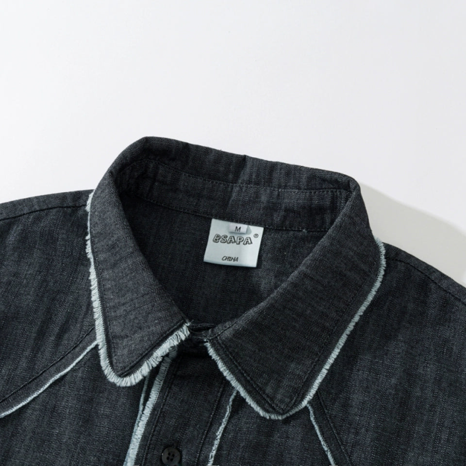 Spring/summer short-sleeved shirt men's linen tops with raw edges and pockets