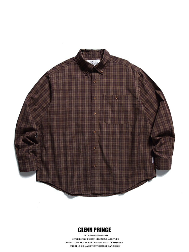 American Vintage Plaid Long Sleeve Shirt Men's Spring Loose Layering Versatile Lazy Unisex Shirt