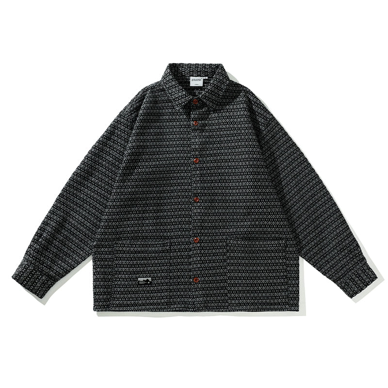Retro-themed elements Ethnic long-sleeved shirt jacket with contrasting button design