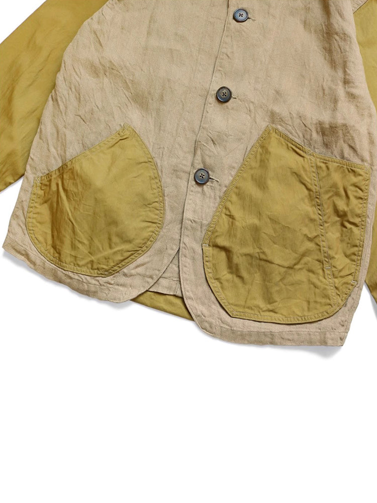 Japanese casual linen color matching lapel loose jacket shirt long sleeve