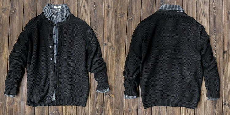 Thick Knit Cardigan Jacket – Cut-Out Detail Loose Unisex Sweater Coat