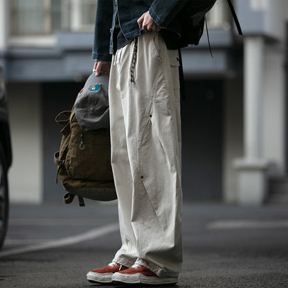 American Vintage Heavyweight Double Pleated Cargo Pants – Wide Leg Drawstring Workwear Trousers for Men | Japanese vintage | yamalin clothes | Yamalinclothes