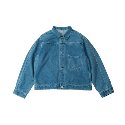 Single Pocket Short Denim Jacket – Loose Unisex Casual Streetwear