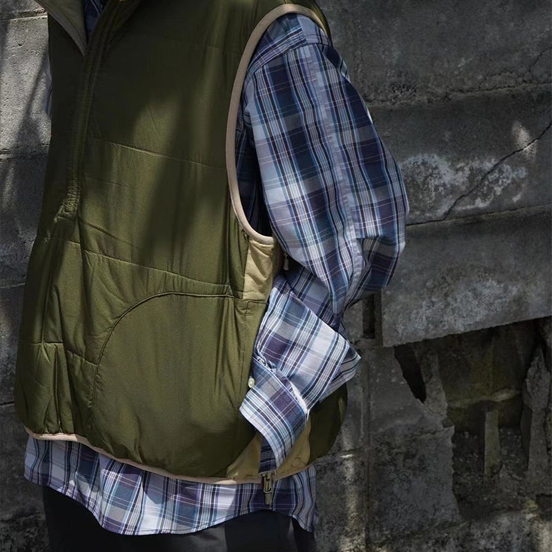 Japanese outdoor function color-block reversible half-zipper padded vest