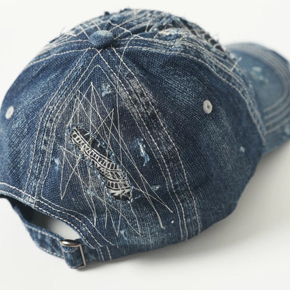 Niche designer brand: vintage ripped patch distressed denim hat, Japanese utility hat