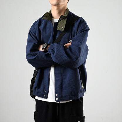 Corduroy Jacket – Contrast Stand Collar & Pocket Trim | Yamalinclothes