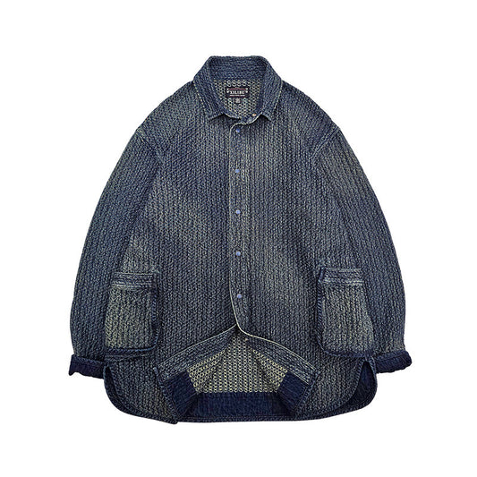Draw-Dye Distressed Honeycomb Shirt Jacket – Japanese Vintage Loose Mid-Length Unisex – Coats Jackets | japanese streetwear | vintage workwear | unisex | Yamalinclothes