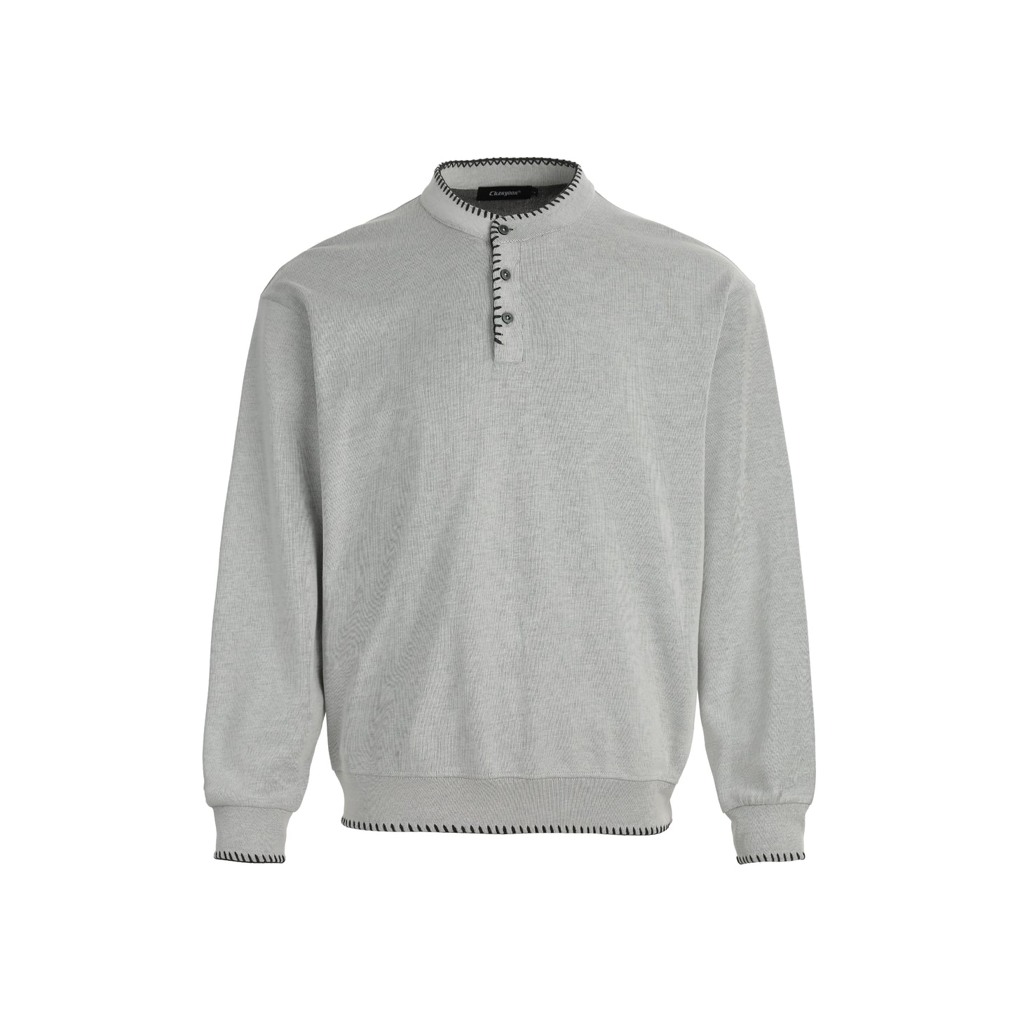 Hand-Stitched Henry Collar Knitted Sweatshirt – Old-Money Loose Unisex Top