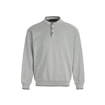 Hand-Stitched Henry Collar Knitted Sweatshirt – Old-Money Loose Unisex Top