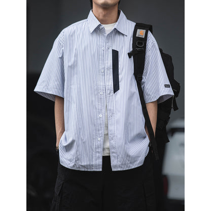 Ruffian summer Japanese short-sleeved shirt men's CityBoy casual three-quarter sleeve personalized striped cotton shirt trendy brand | Japanese vintage | yamalin clothes | Yamalinclothes