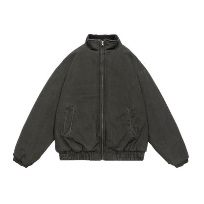 Sherpa-Lined Jacket – Stand Collar & Relaxed Fit | Yamalinclothes