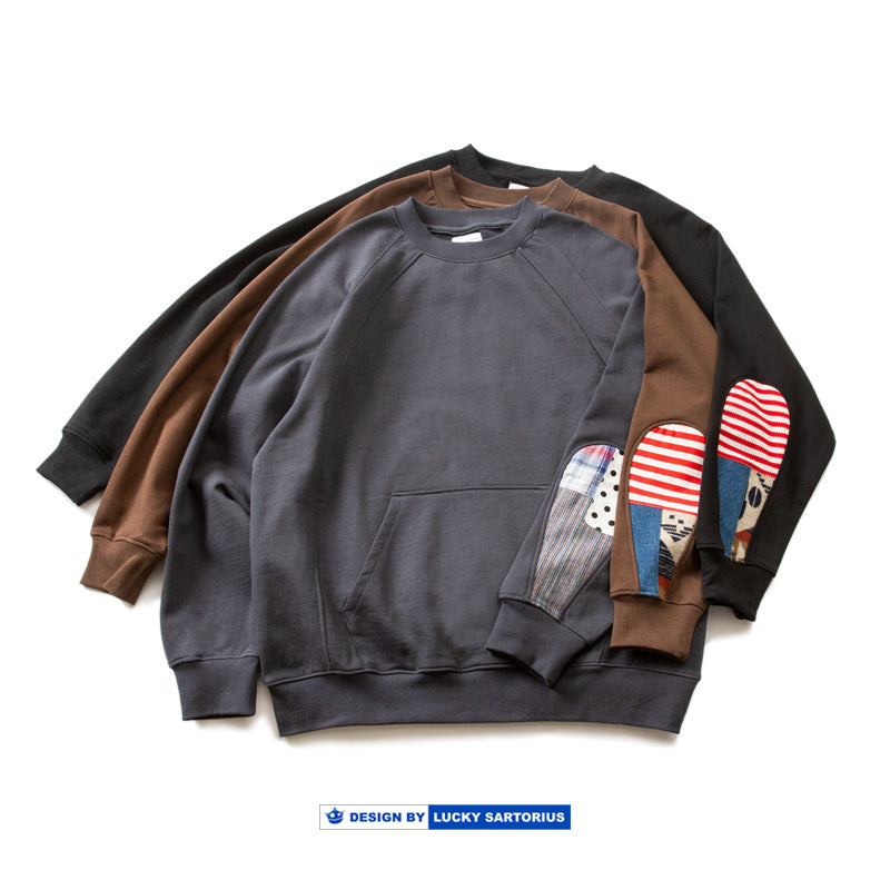 Japanese retro national style stitching round neck pullover loose version sweater